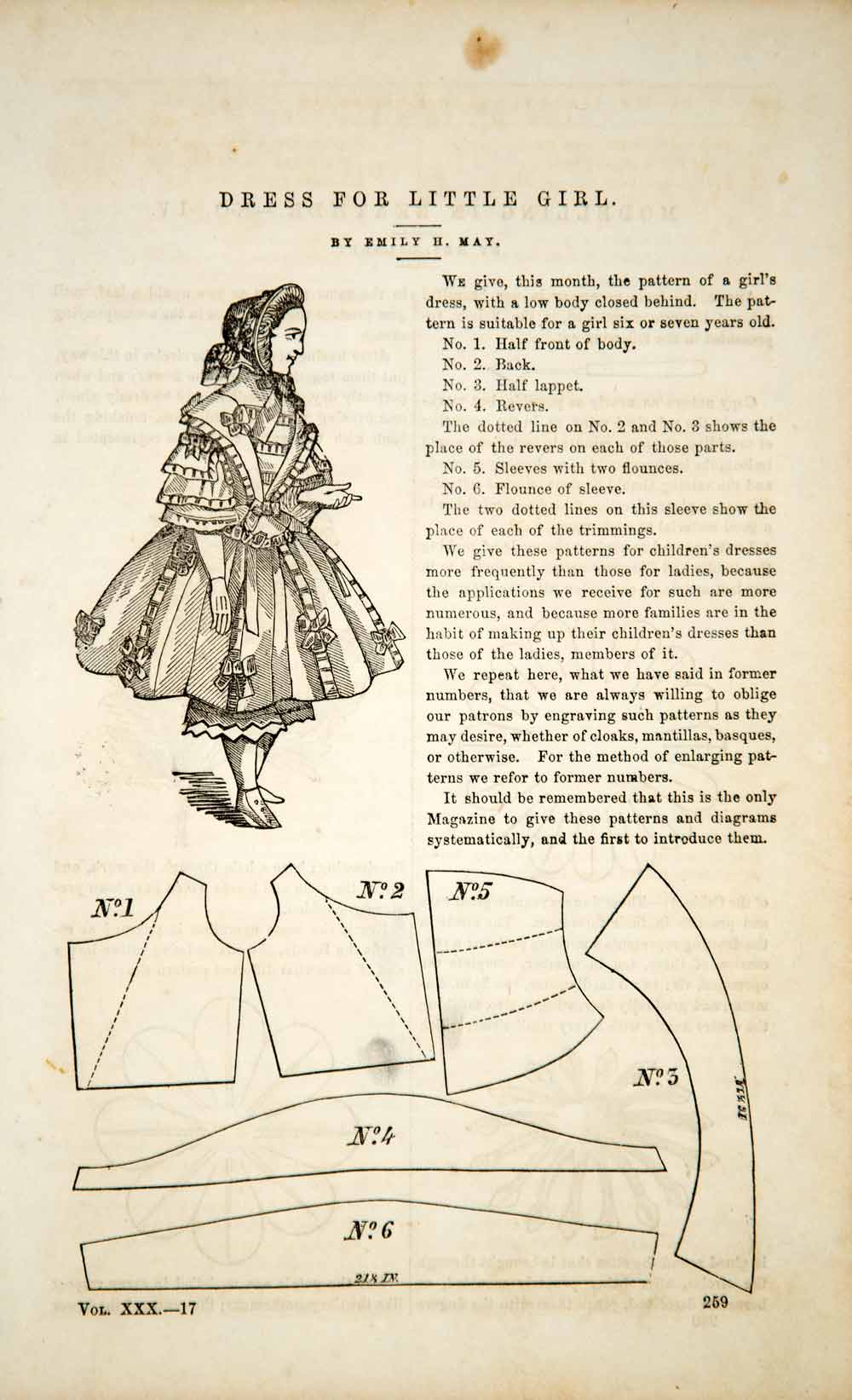 1856 Article Victorian Dress Hat Girl Pattern Instructions Fashion Costume YPM2