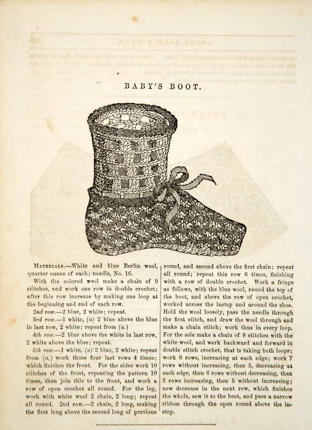1856 Article Victorian Baby Bootie Crocheted Crocheted Instructions Fashion YPM2