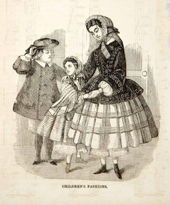1856 Wood Engraving Antique Victorian Children Clothing Costume Fashion Boy YPM2