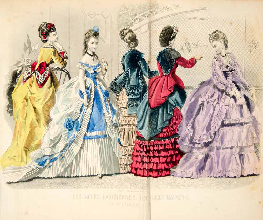 1870 Steel Engraving Victorian Ladies Paris Fashion Plate Costume Dres