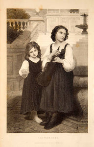 1870 Steel Engraving William-Adolphe Bouguereau Victorian Children Violin  YPM3