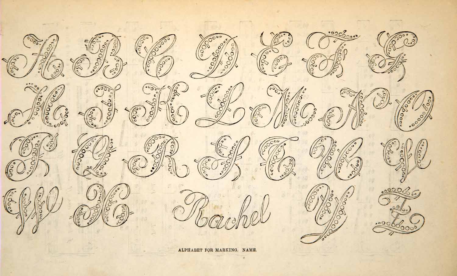 1870 Wood Engraving Victorian Alphabet Pattern Needlework Handiwork Letters YPM3