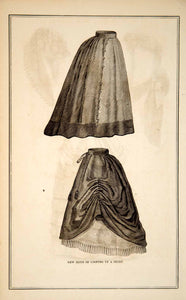 1870 Wood Engraving Victorian Lady Skirt Looping Up Fashion Style Costume YPM3