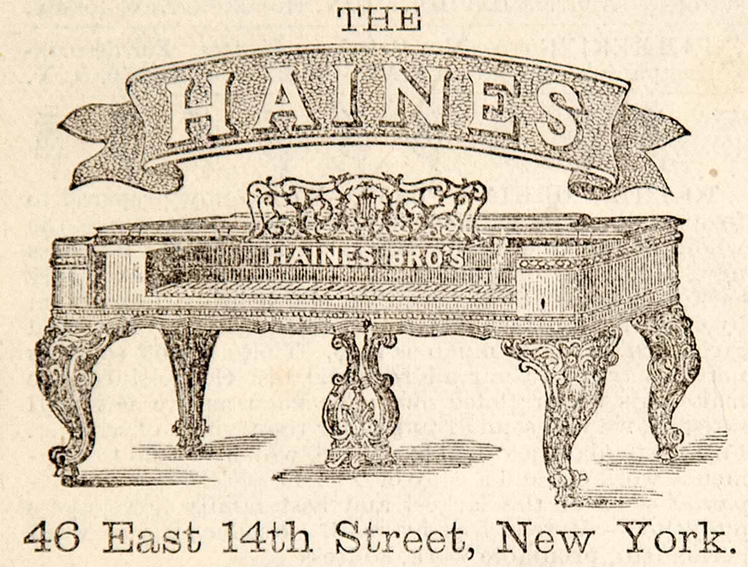 1870 Ad Antique Haines Piano Victorian Musical Instrument Keyboard Music YPM3
