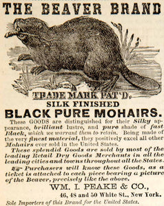 1870 Ad Beaver Brand Mohair Dry Goods Buffalo Wm. I. Peake White Street NYC YPM3