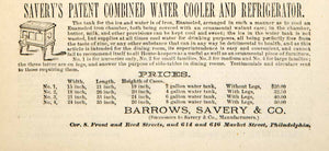 1870 Ad Antique Barrows Savery Water Cooler Refrigerator Kitchen Appliance YPM3