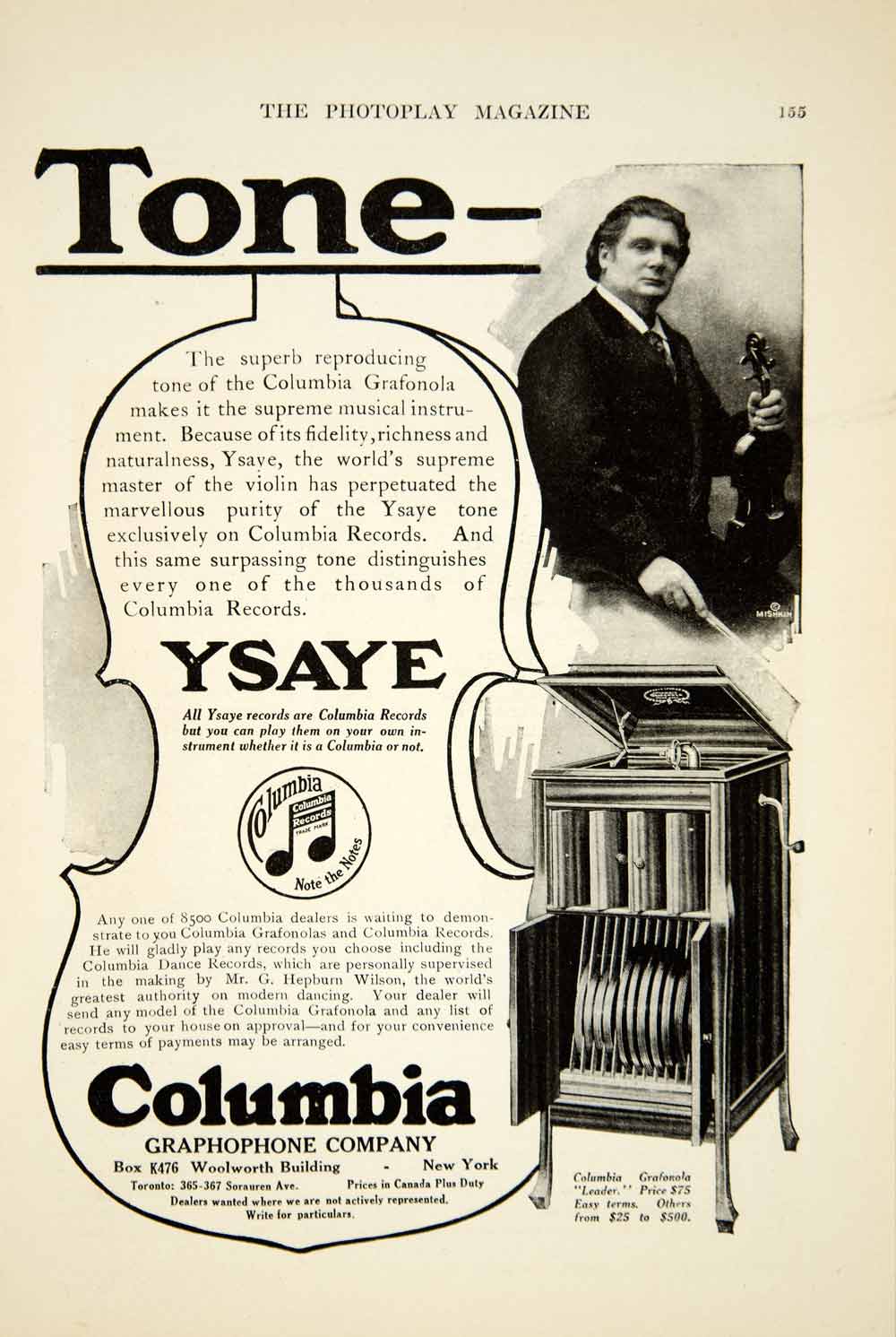 1914 Ad Columbia Graphophone Eugene Ysaye Belgian Violinist Violin Records YPP1