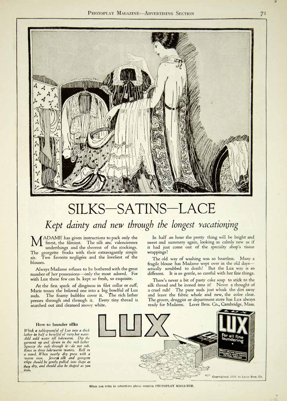 1920 Ad Lux Laundry Soap Fine Laundering Clothes Maid Packing Wardrobe YPP1