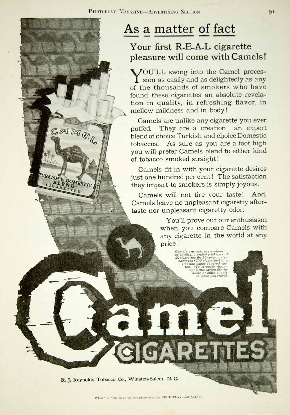1920 Ad Vintage Camel Cigarettes Tobacco Smoking R. J. Reynolds Winston YPP1