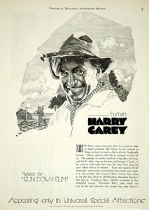 1920 Ad Silent Film Westerns Harry Carey Actor Universal Movies Sundown YPP1