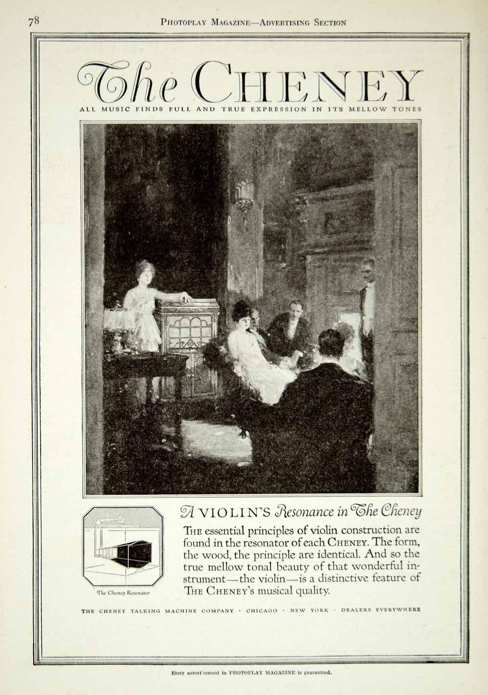 1920 Ad Cheney Talking Machine Company Phonograph Record Player Resonator YPP1