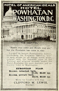 1914 Ad Vintage Hotel Powhatan Washington D. C. Pennsylvania Avenue Capitol YPP1