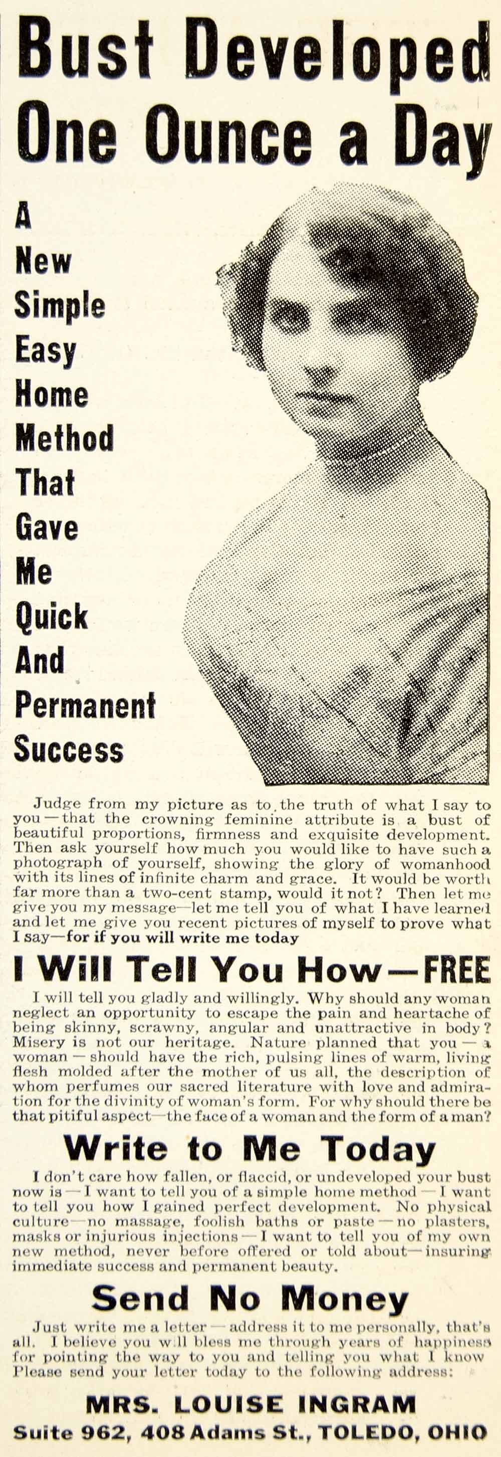 1914 Ad Quackery Bust Breast Developer Enlargement Mrs. Louise Ingram YPP1