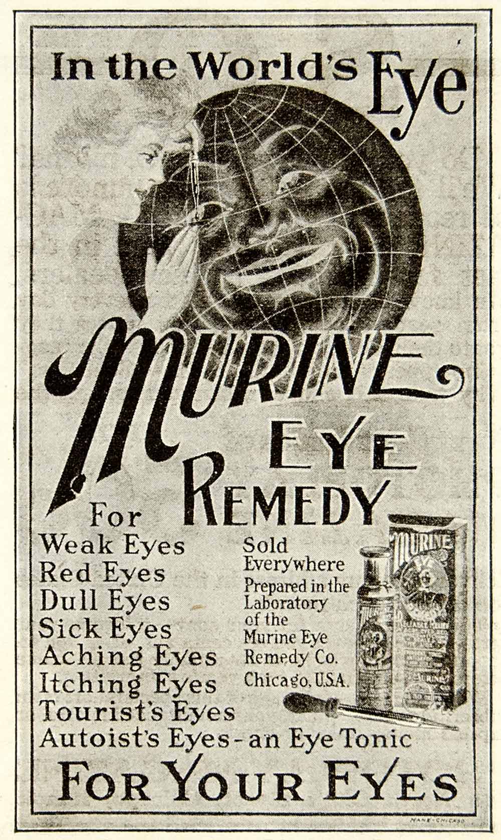 1916 Ad Vintage Murine Eye Remedy Care Drops Tonic Weak Itching Sick Red YPP1