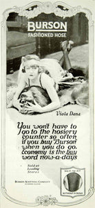 1920 Ad Burson Hose Hosiery Stockings Viola Dana Silent Film Actress Bear YPP1