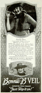 1920 Ad Bonnie-B Hat Face Veil Priscilla Dean Universal Silent Film Actress YPP1