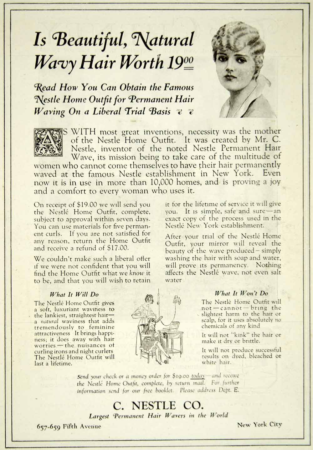 1920 Ad Vintage Nestle Home Hair Permanent Outfit Wave Waving Styling YPP1