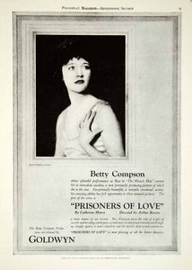 1921 Ad Prisoners of Love Silent Film Movie Betty Compson Productions YPP2