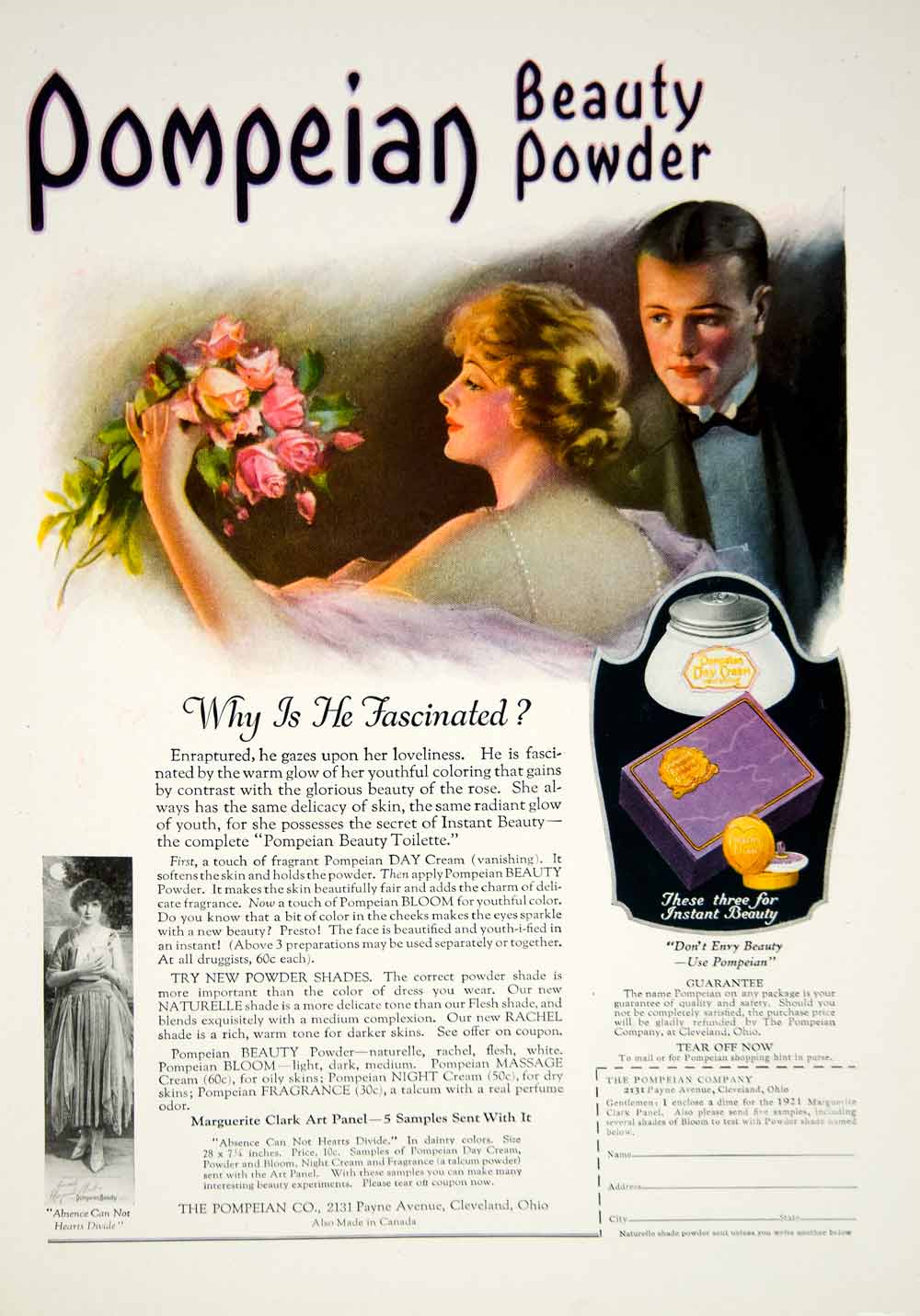 1921 Ad Vintage Pompeian Beauty Powder Skin Care Marguerite Clark Silent YPP2