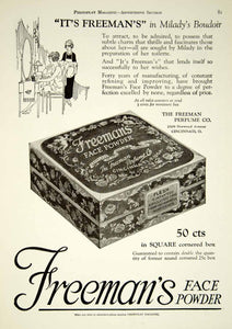 1921 Ad Vintage Freeman's Face Powder Box Beauty Vanity Maid Cincinnati YPP2
