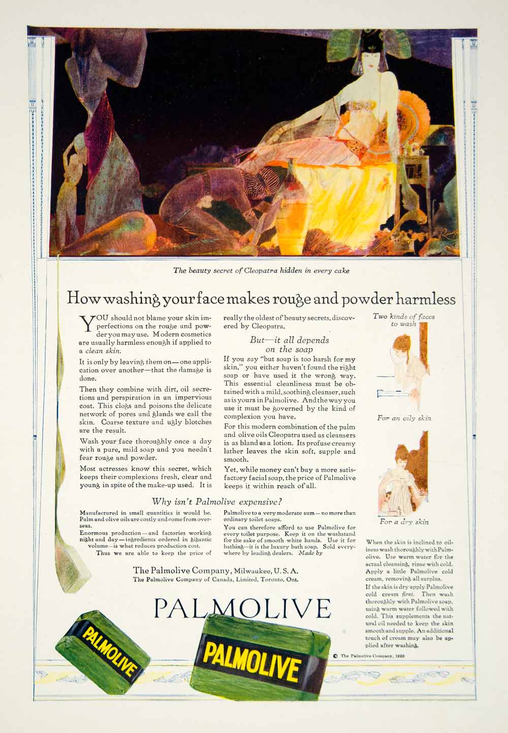 1921 Ad Vintage Palmolive Face Soap Dry Skin Care Cleopatra Queen Egypt YPP2