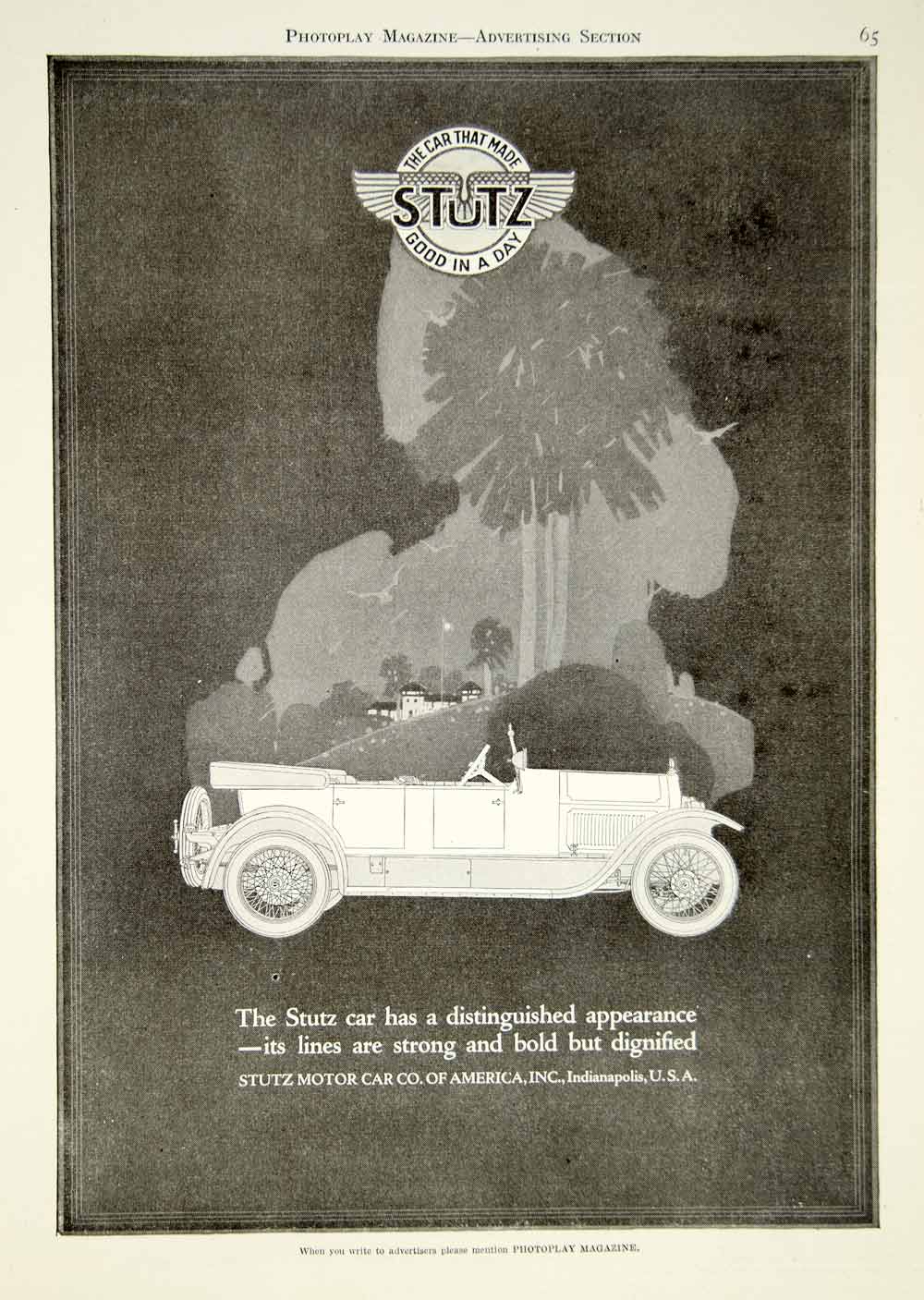 1921 Ad Vintage Stutz Car Antique Automobile 4 Door Luxury Indianapolis YPP2