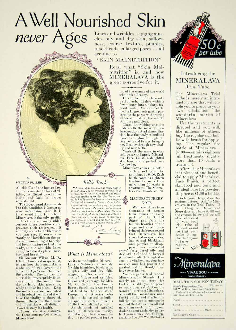 1922 Ad Mineralava Beauty Masque Mask Facial Skin Care Billie Burke Silent YPP2
