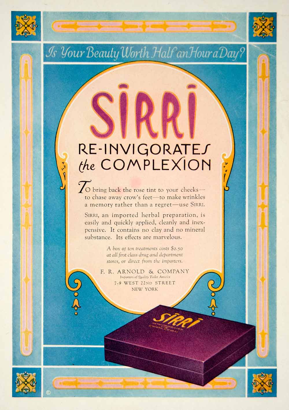 1922 Ad Vintage Sirri Facial Skin Treatment Beauty Face Mask Masque YPP2