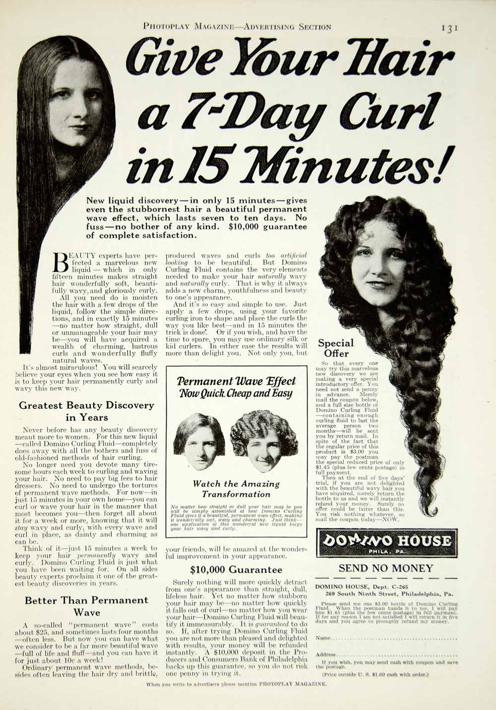 1923 Ad Domino House Curling Fluid Waving Curling Hair Hairdressing YPP2