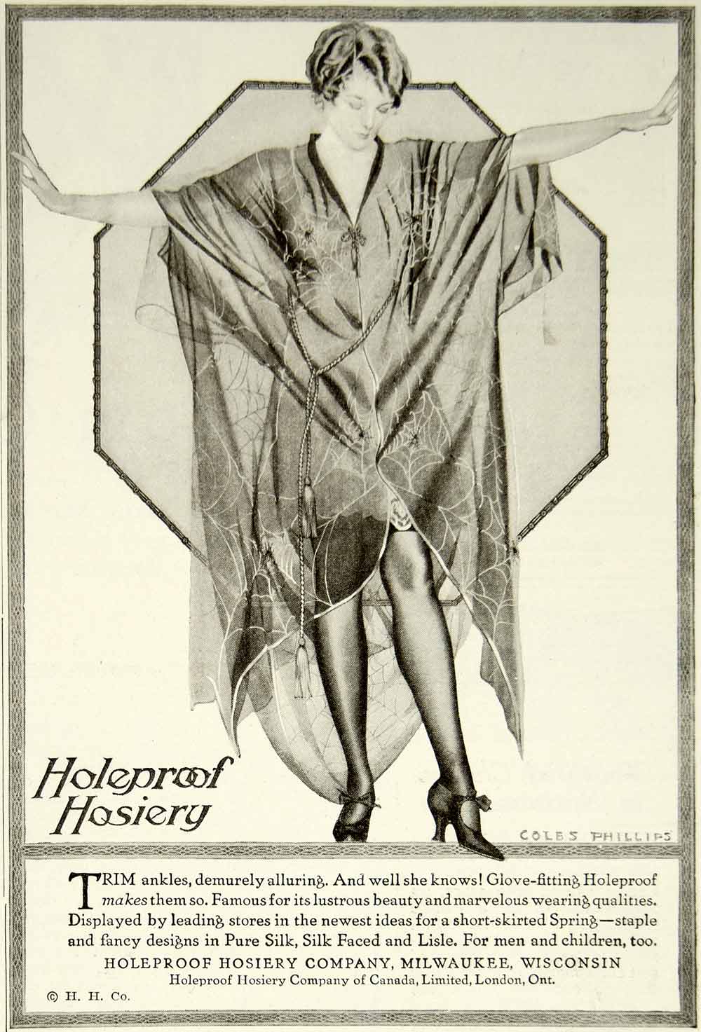 1921 Ad Coles Phillips Holeproof Hosiery Vintage Silk Stockings Robe YPP2