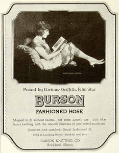 1921 Ad Vintage Burson Hose Stockings Corinne Griffith Silent Film Star YPP2
