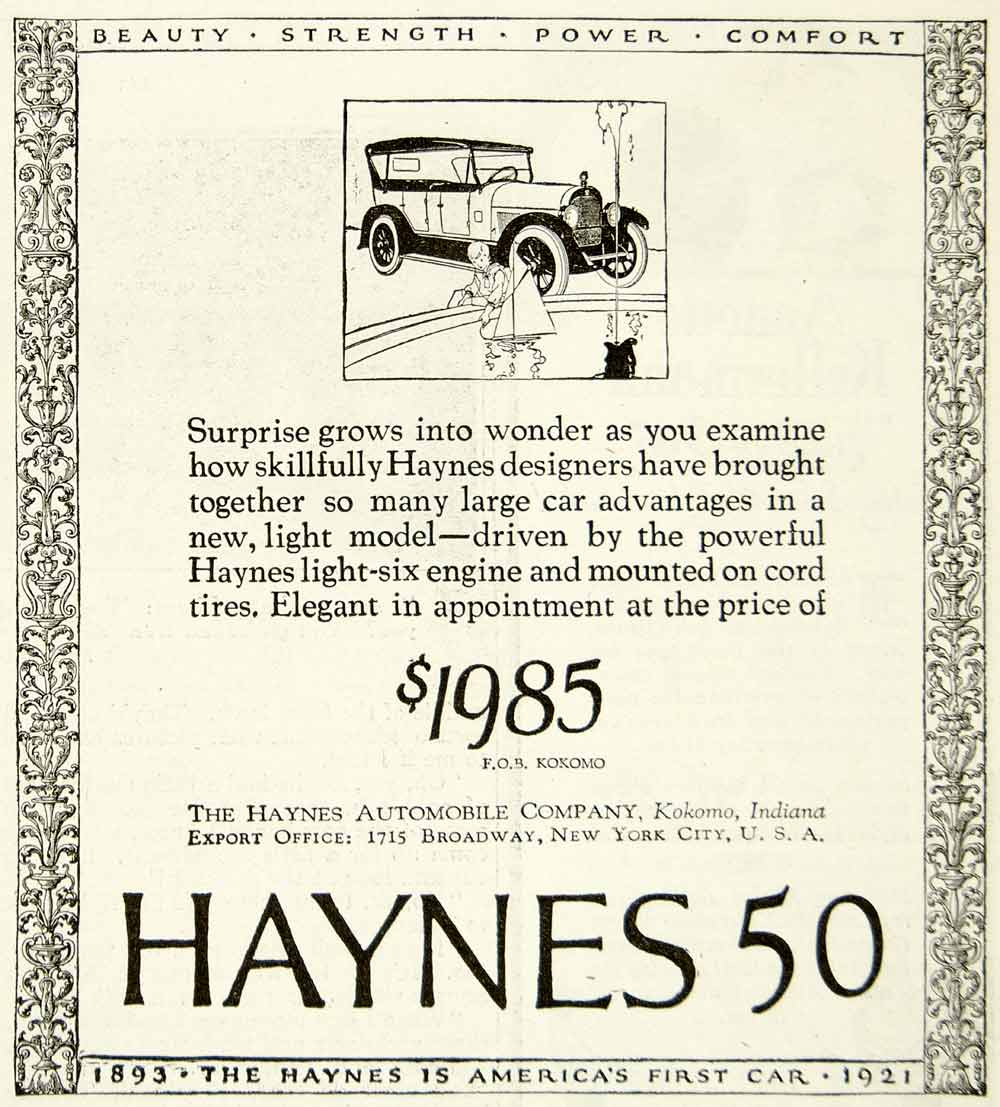 1921 Ad Vintage Haynes 50 Automobile Antique Closed Car Kokomo Indiana YPP2