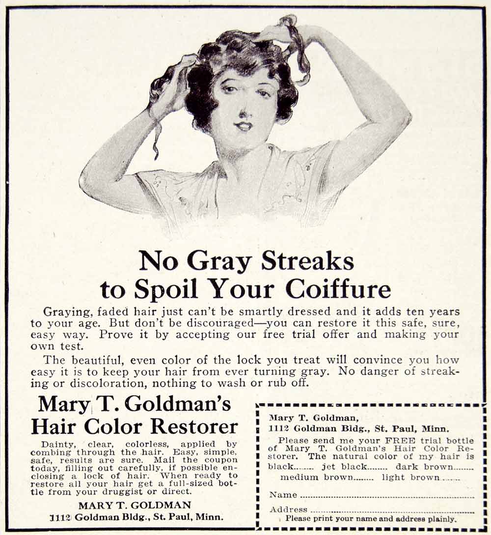 1922 Ad Vintage Mary T. Goldman Hair Color Restorer Gray Faded Hairdressing YPP2