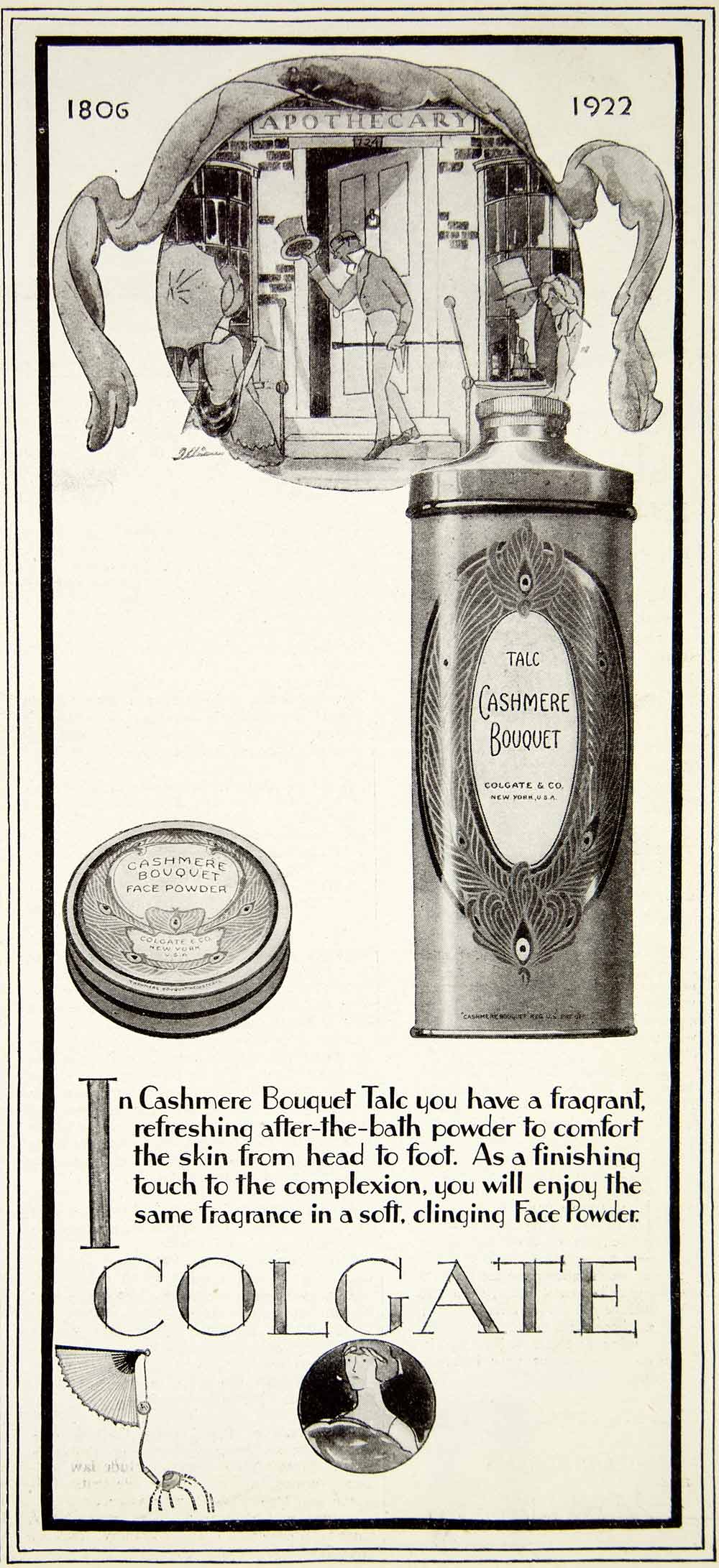 1922 Ad Vintage Cashmere Bouquet Talc Face Powder Colgate Beauty Skin YPP2