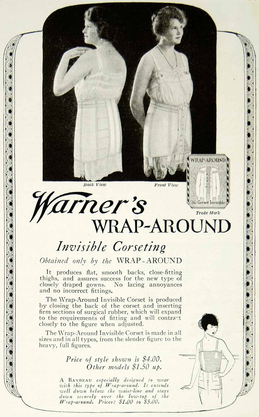 1923 Ad Vintage Fashion Warner's Wrap-Around Invisible Corset Underwea –  Period Paper Historic Art LLC