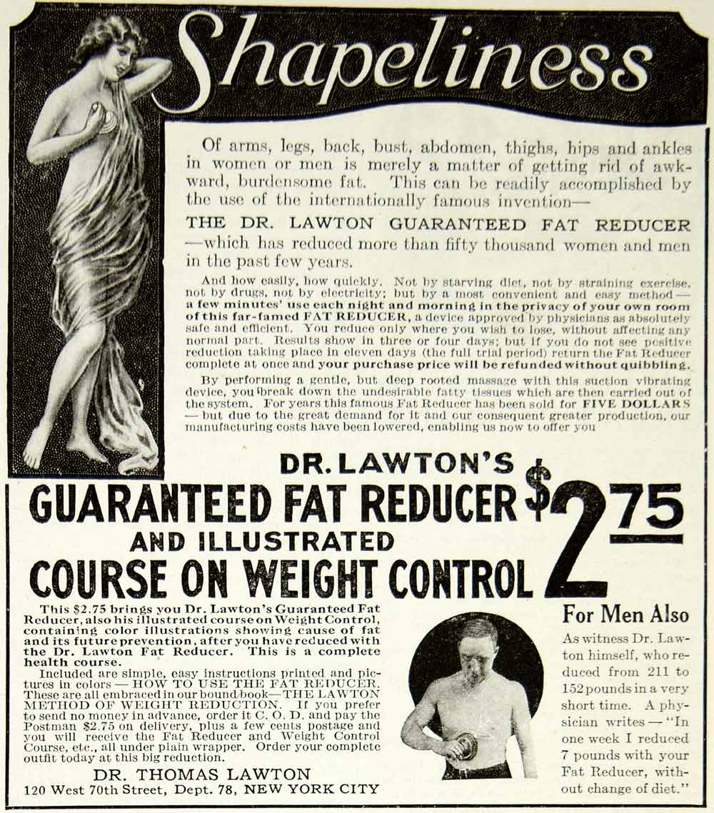 1923 Ad Quackery Dr. Thomas Lawton Fat Reducer Hand Vibrator Massage W –  Period Paper Historic Art LLC