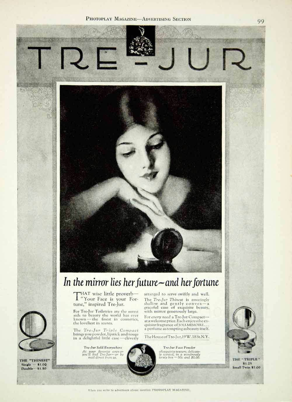 1925 Ad Vintage Tre-Jour Toiletries Cosmetics Compact Powder Lipstick Rouge YPP3