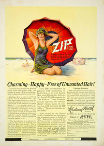 1925 Ad Depilatory ZIP Hair Removal Jordeau Bathing Beauty Girl Beach YPP3