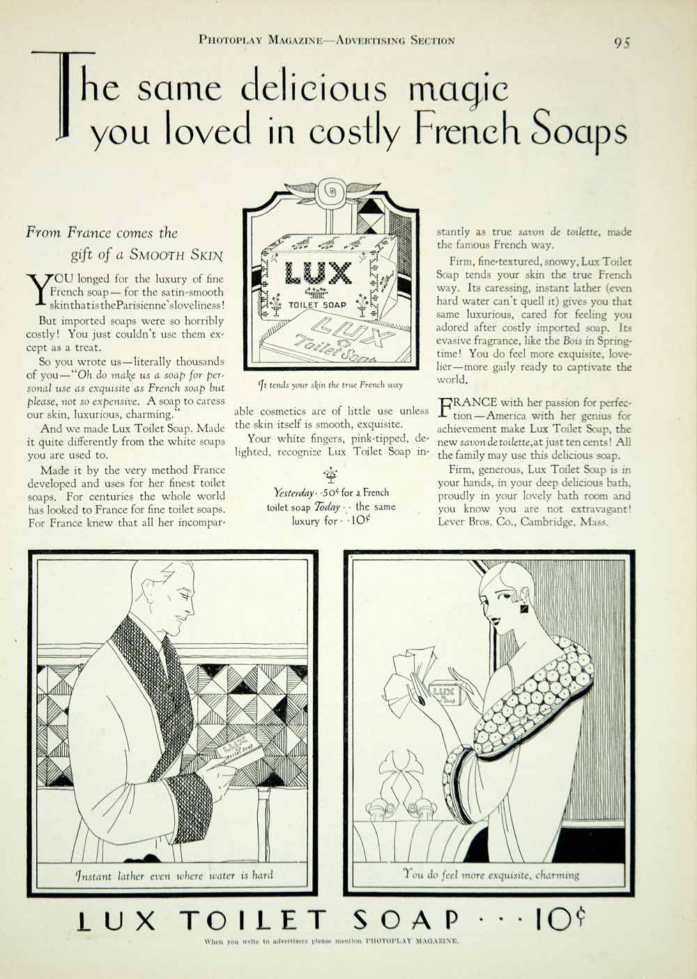 1927 Ad Vintage Lux Toilet Soap Art Deco French Face Skin Care Complexion YPP3