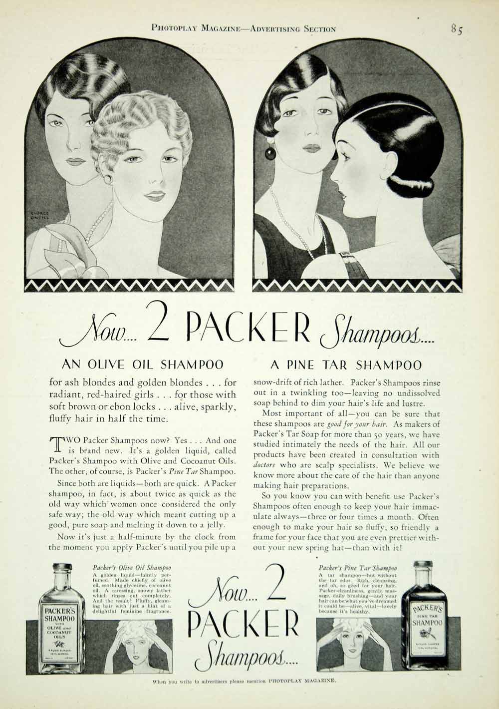 1927 Ad Packer Shampoo Art Deco George O'Neill Pine Tar Olive Oil Coconut YPP3