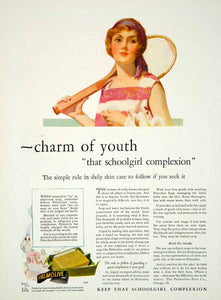 1927 Ad Vintage Palmolive Soap Woman Tennis Player Racket Complexion Skin YPP3
