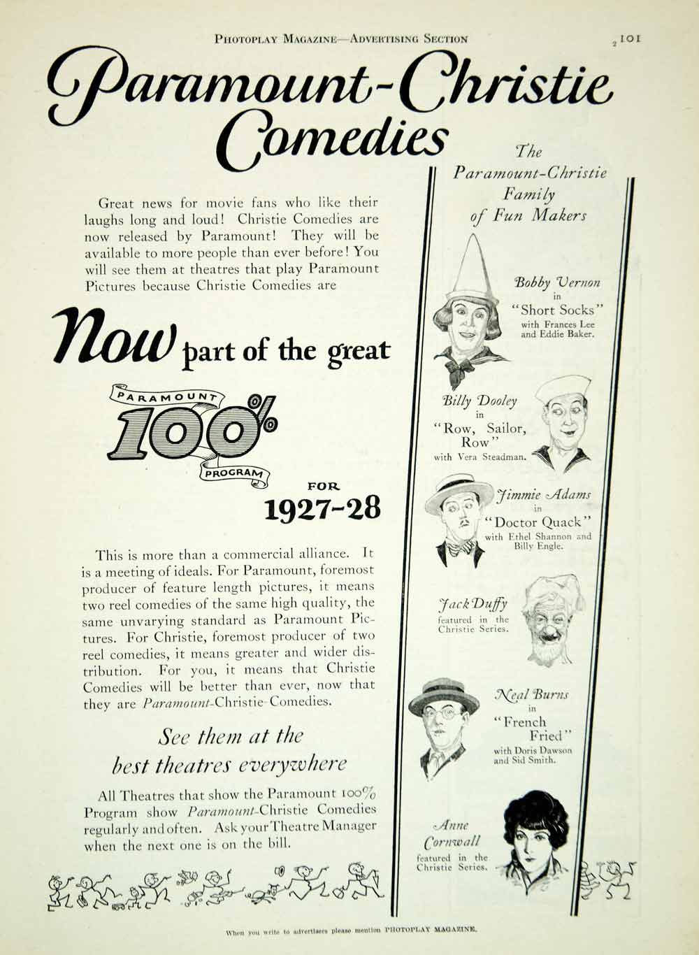 1927 Ad Paramount Christie Comedies Silent Film Movies Bobby Vernon Jack YPP3