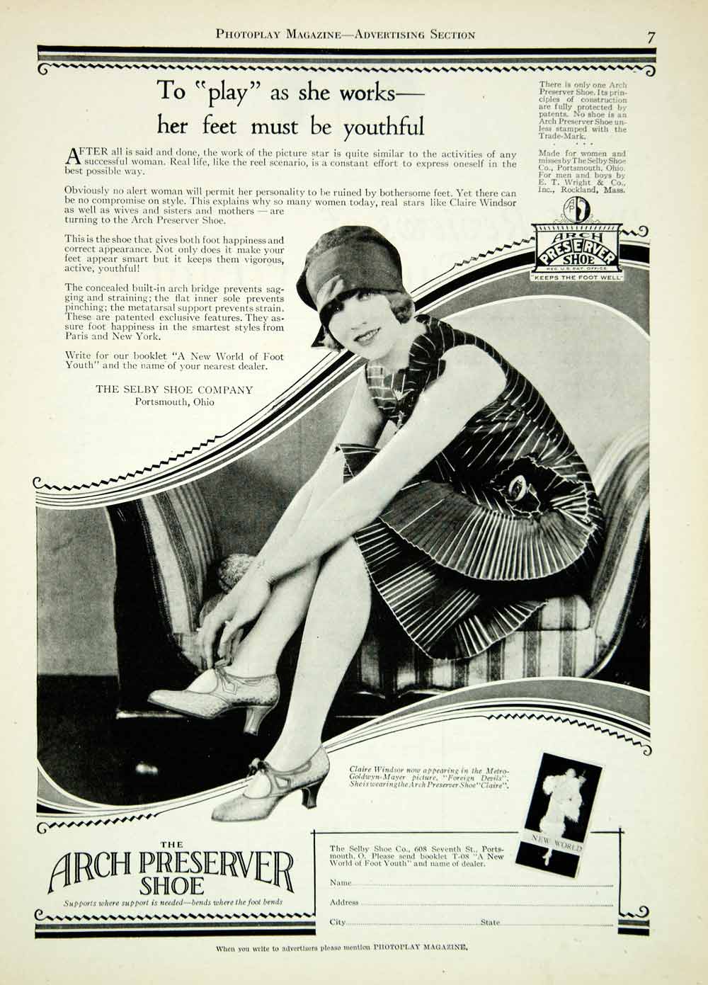 1927 Ad Vintage Arch Preserver Shoe Claire Windsor Silent Film MGM Star YPP3