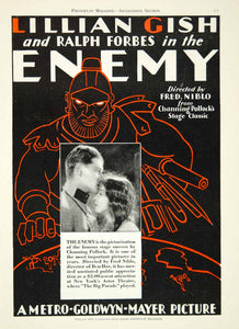 1928 Ad Silent Film Enemy Lillian Gish Ralph Forbes Fred Niblo MGM WWI War YPP3