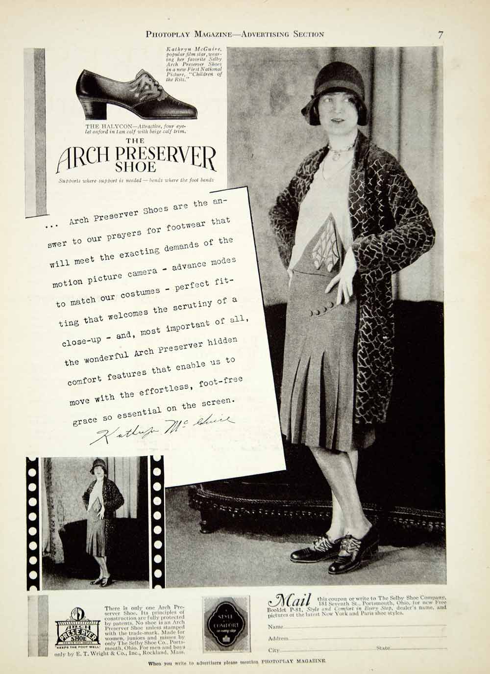 1929 Ad Vintage Arch Preserver Shoe Fashion Kathryn McGuire Silent