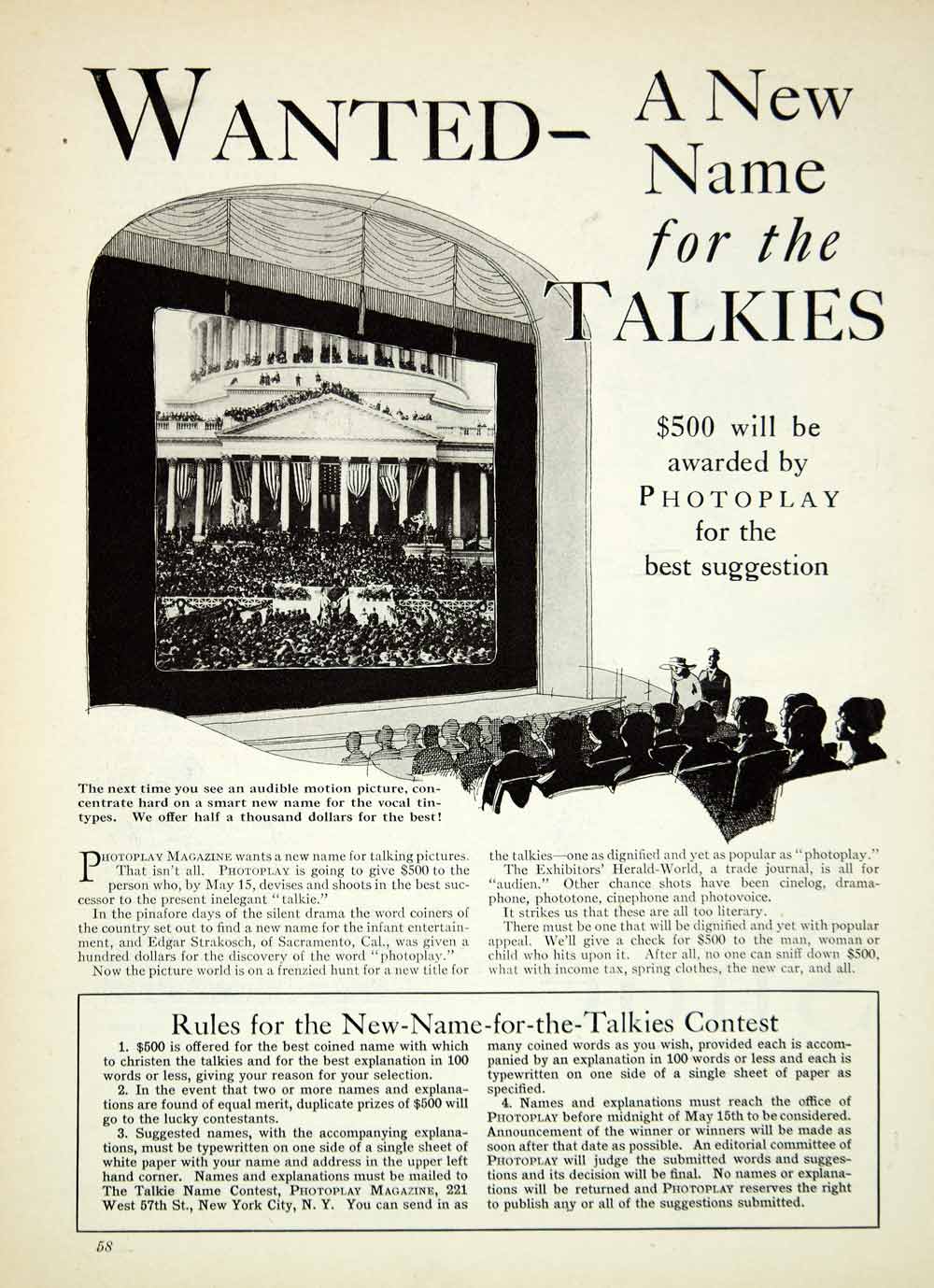 1929 Ad Photoplay Contest Talkie Name Talking Picture Movie Sound Film YPP3