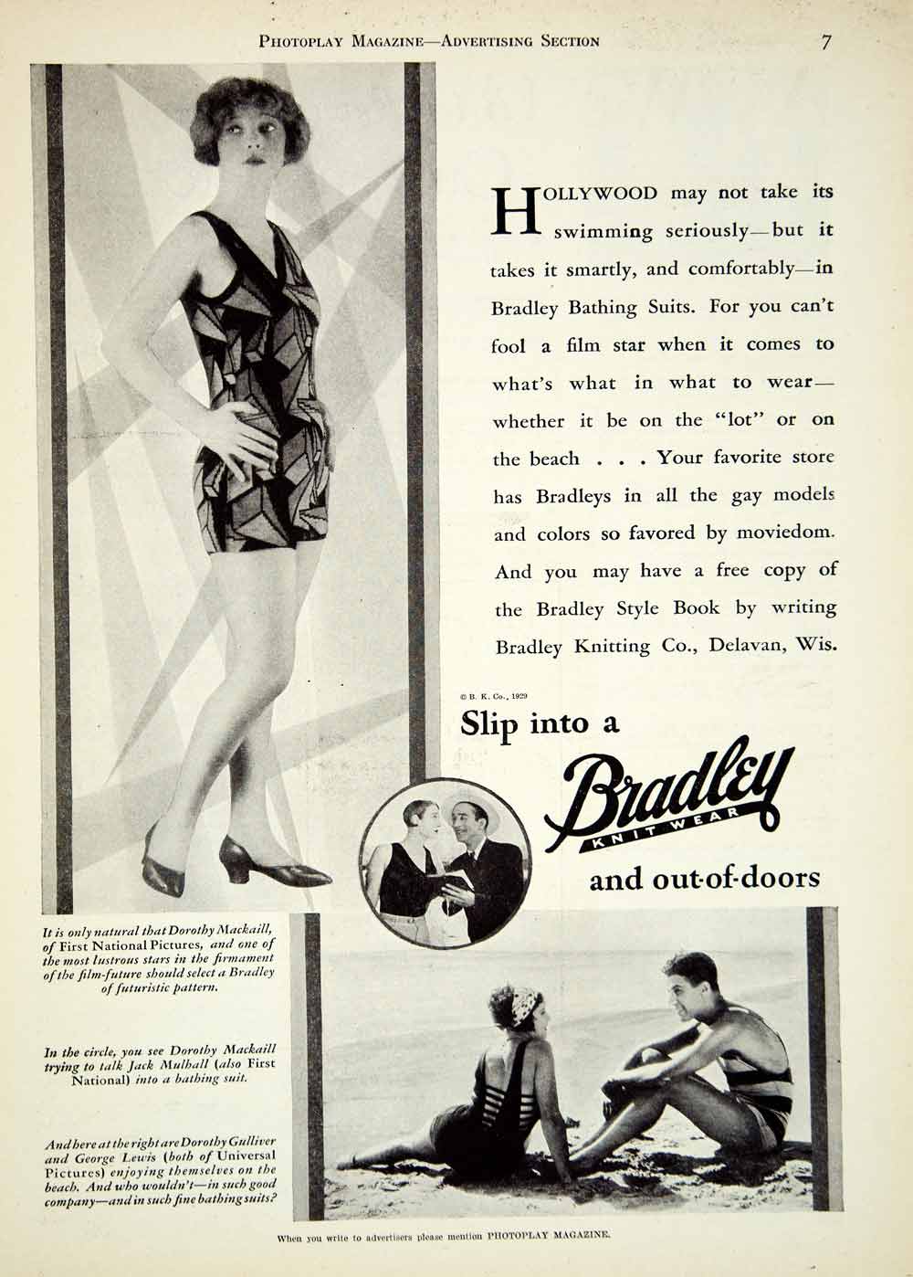 1929 Ad Vintage Bradley Bathing Swim Suit Swimsuit Delavan WI