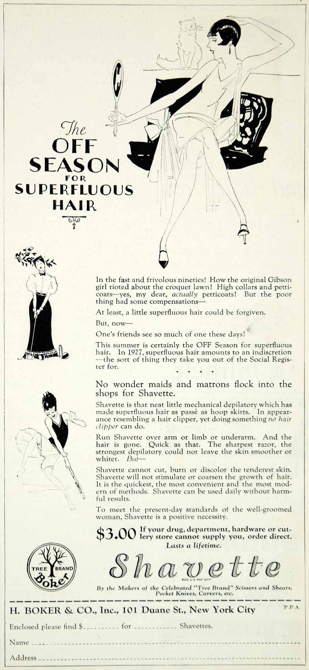 1927 Ad Vintage Shavette Mechanical Depilatory Unwanted Hair Beauty YPP3