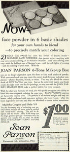 1929 Ad Vintage Joan Parson 6-Tone Make-up Box Face Powder Cosmetic Skin YPP3