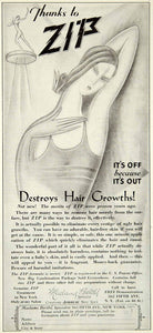 1929 Ad Vintage ZIP Hair Removal Jordeau Art Deco Illustration Woman Skin YPP3